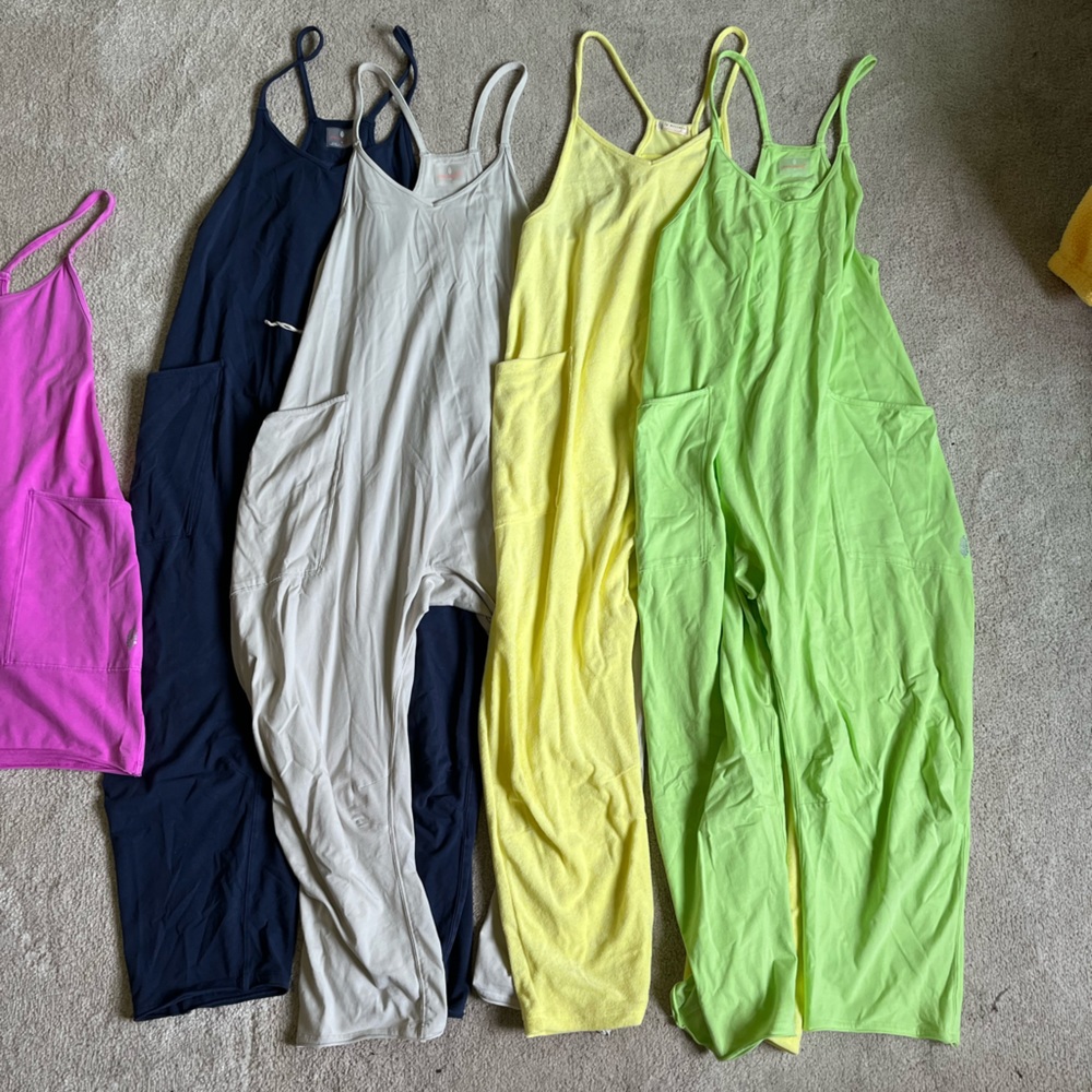 FP MOVEMENT HOT SHOT ROMPER, NAVY ONESIE, AND LIME ONESIE